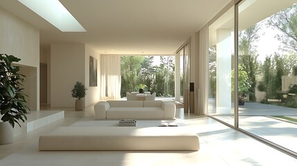 Naklejka premium Modern living room with garden view contemporary home design