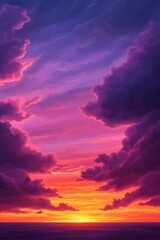 Obraz premium A breathtaking sunset sky painted in vivid hues of purple, pink, and orange, creating a serene atmosphere.