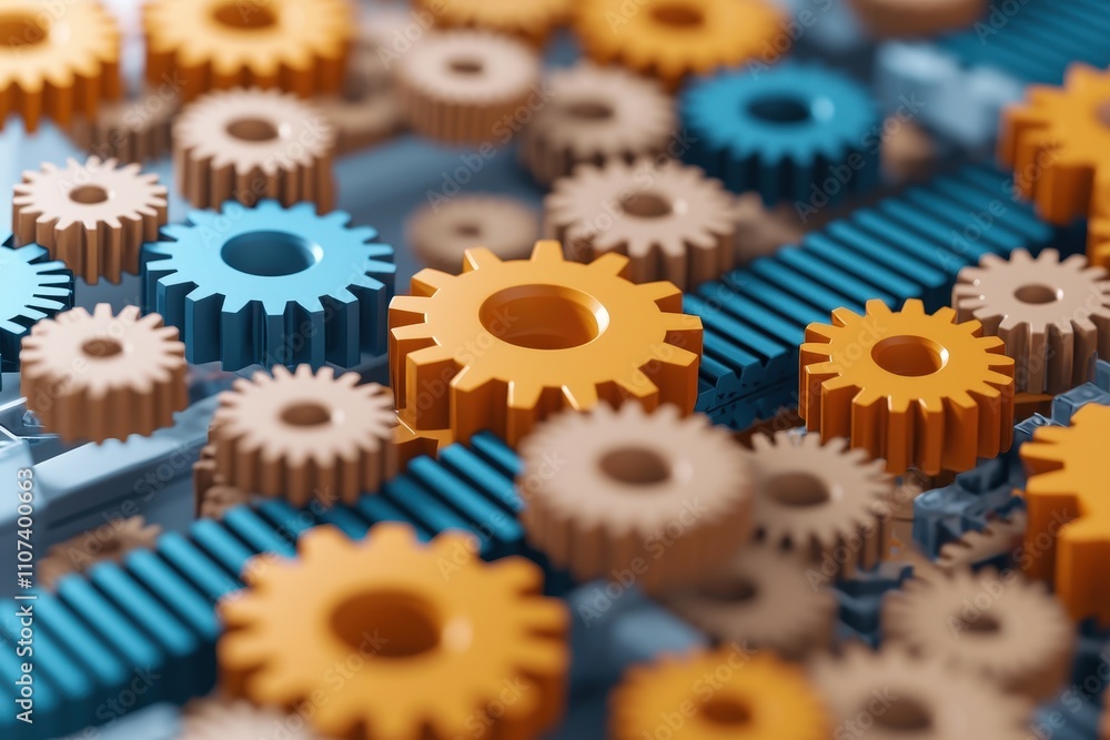 Aufkleber colorful gears and cogs on a mechanism background for industrial and engineering concepts