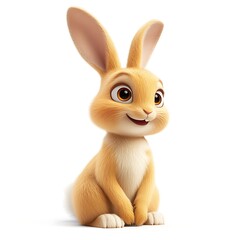 Fototapeta premium Charming 3D Rabbit, Youthful Rabbit on White Background