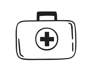 Fototapeta premium First aid kit hand drawn doodle icon. Drawing first aid kit case icon. Treatment, medicine concept.