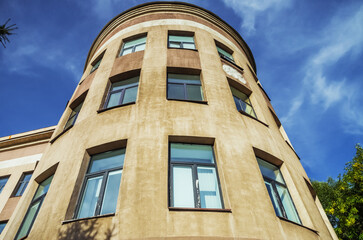 Obraz premium building in Irkutsk showcases unique architectural style with intricate details against a clear autumn sky. Irkutsk city, historical building