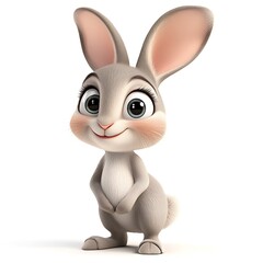Obraz premium Charming 3D Rabbit, Cute Youthful Rabbit on White Background
