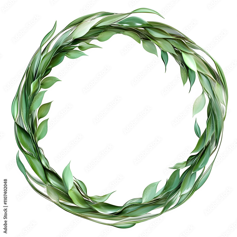 Aufkleber circular frame made of intertwined green leaves, perfect for a variety of design projects on a trans
