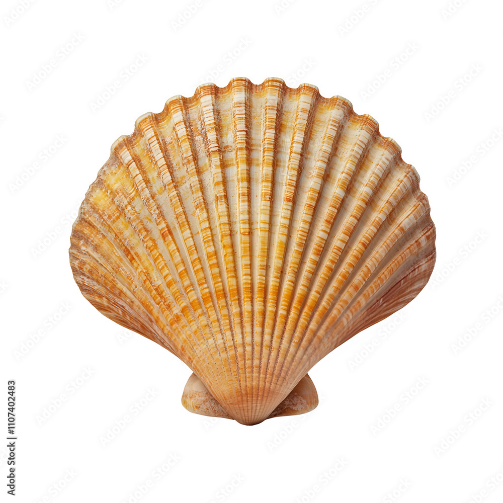 Poster detailed close-up of a textured orange seashell, isolated against a transparent background to showca