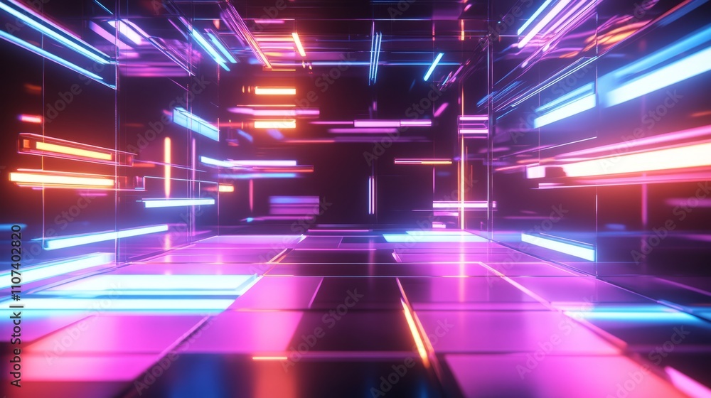 Canvas Prints abstract futuristic technology background featuring 3d render with cyber screen and glowing neon lig