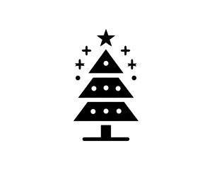 Fototapeta premium Christmas tree silhouette vector. Black christmas tree flat design icon. 