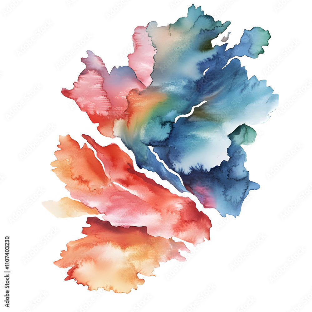 Poster Abstract design with vibrant watercolor splashes blending seamlessly against a transparent background, ideal for artistic projects