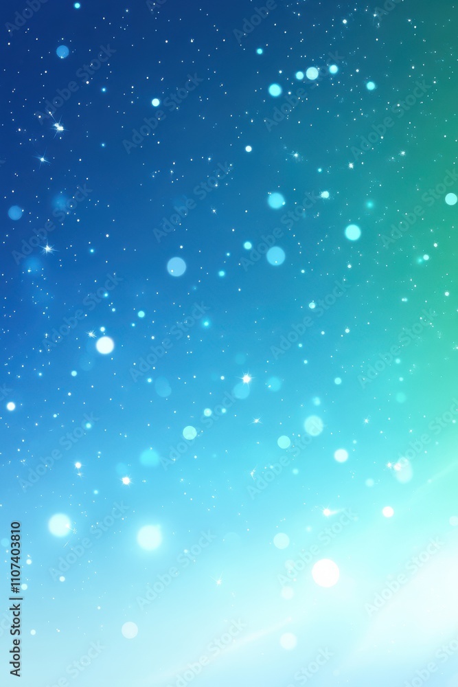 Poster a serene gradient background featuring soft blue and green hues, adorned with sparkling bokeh lights