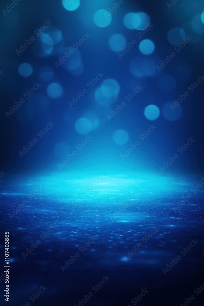 Poster a serene and mystical blue abstract background filled with soft bokeh lights creating a dreamy atmos