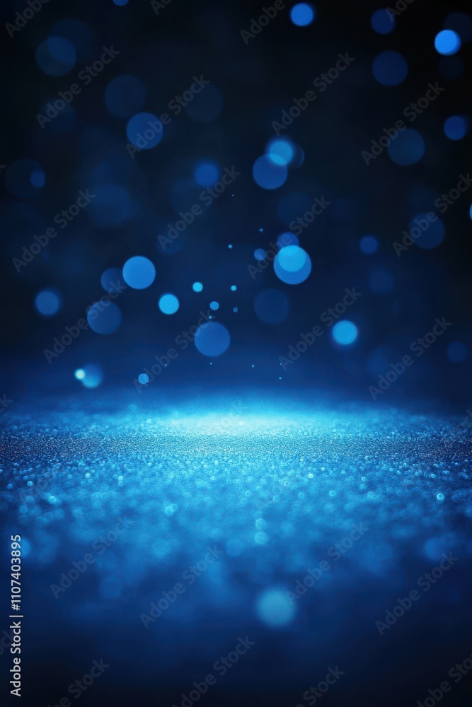 Aufkleber a mesmerizing blue bokeh background, featuring shimmering particles hovering in a tranquil atmospher