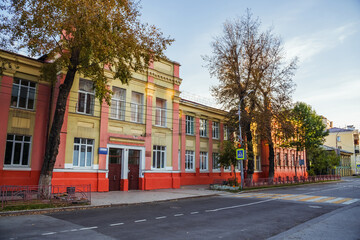 Historical building with a colorful facade. Irkutsk city, historical building.