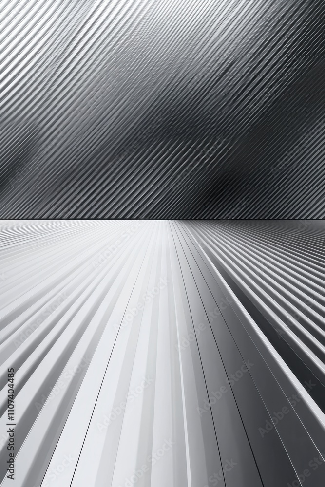 Poster abstract monochromatic image featuring dynamic lines converging, creating a sense of depth and movem