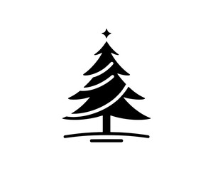 Fototapeta premium Christmas tree silhouette vector. Black christmas tree flat design icon. 
