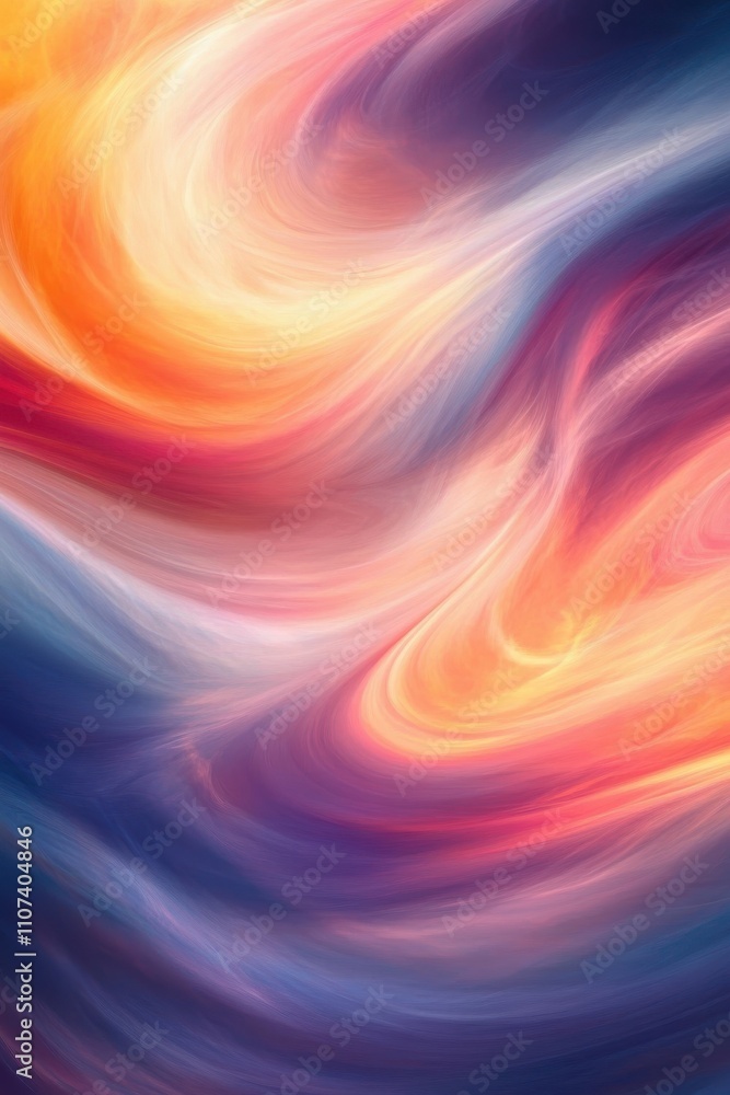 Poster abstract swirls of vibrant colors in a dynamic blend of orange, pink, and blue, creating a mesmerizi