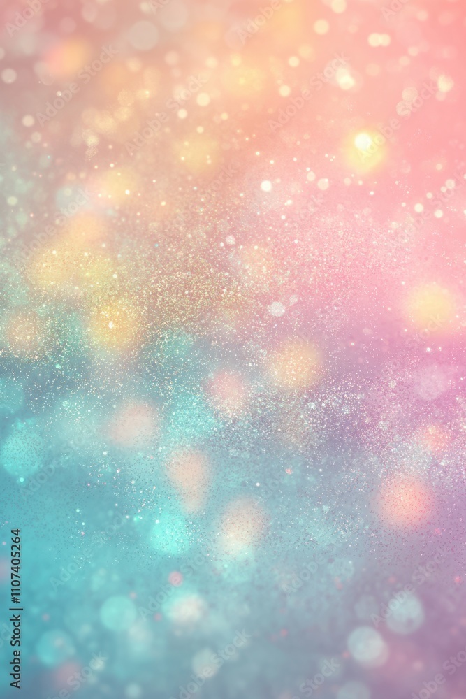 Poster a dreamy background showcasing a soft gradient of pastel colors with sparkling bokeh effects, perfec
