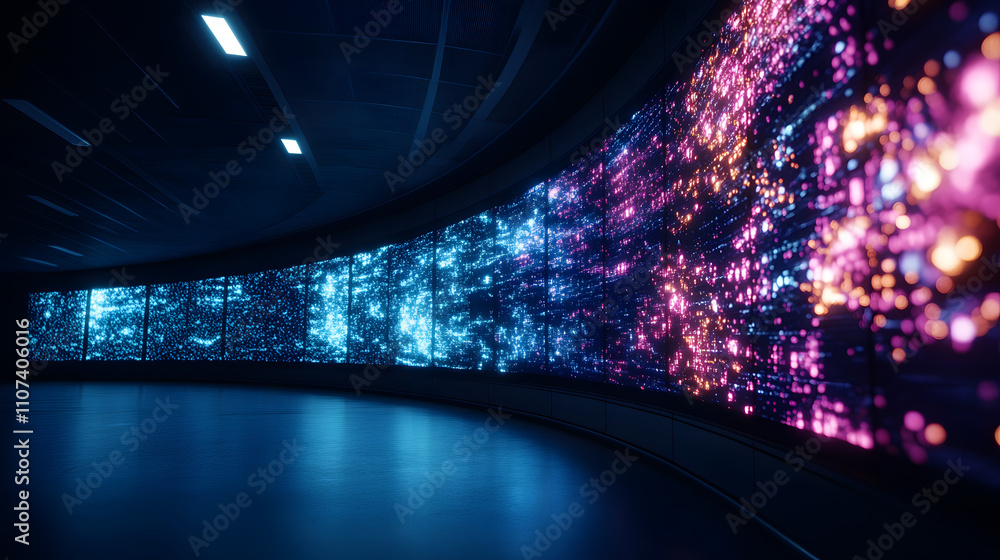 Poster A futuristic display of vibrant blue and purple lights, creating a dynamic visual experience in a modern, tech-inspired environment