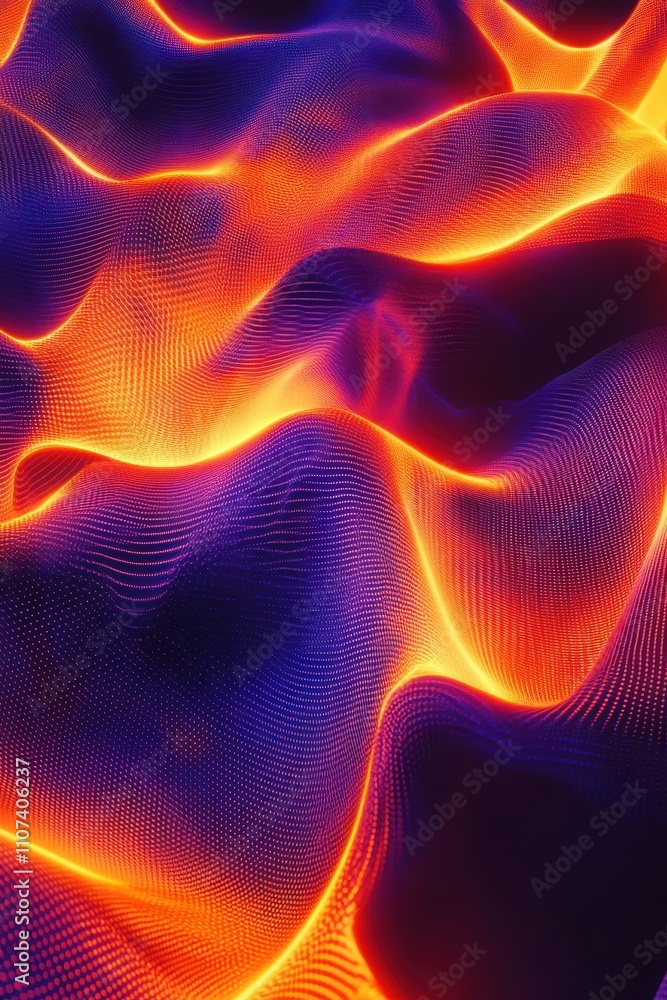 Poster abstract wavy lines in vibrant orange and blue hues create a mesmerizing visual effect.