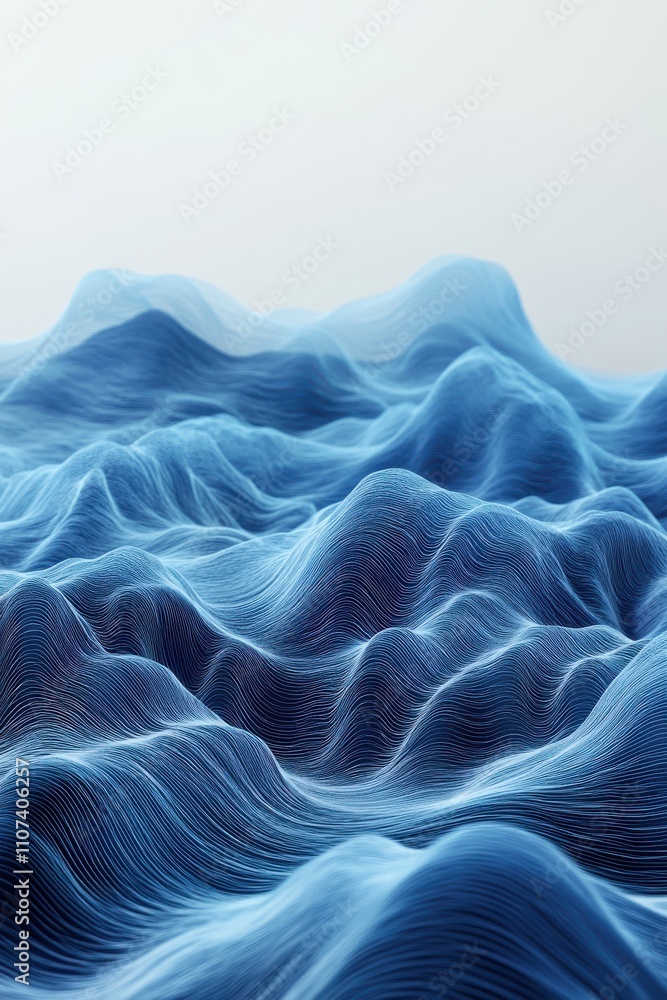 Poster a mesmerizing abstract representation of blue waves, showcasing fluid lines and smooth gradients in 