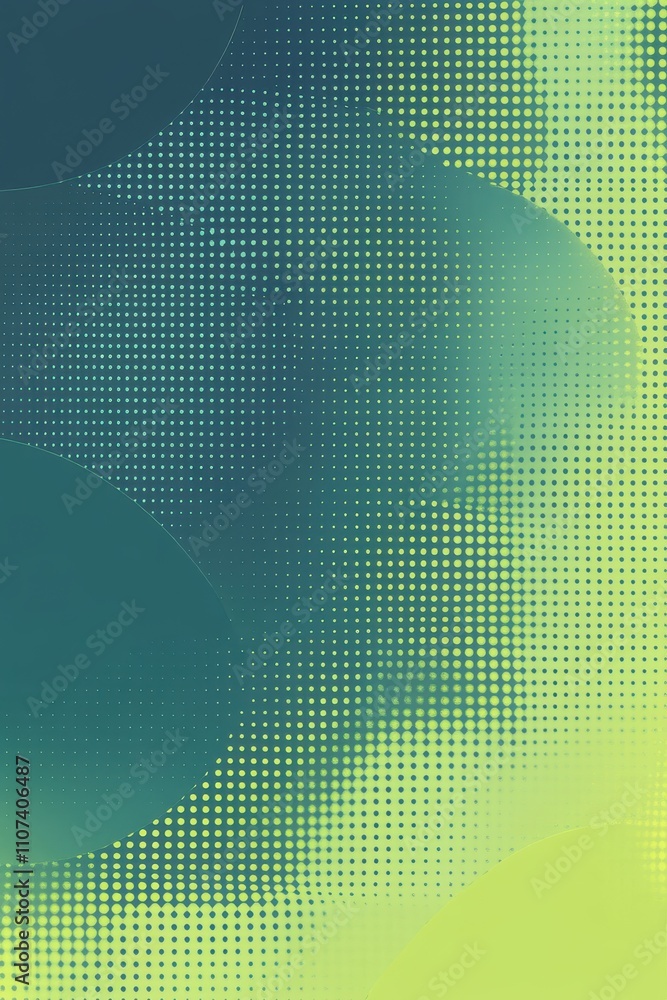 Poster abstract geometric pattern with a gradient of green and blue hues, featuring dot matrix design eleme