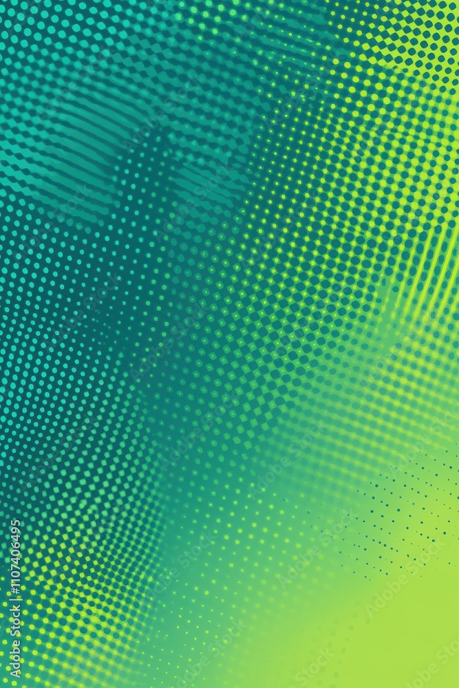 Poster vibrant abstract pattern with a gradient of green and teal, showcasing dynamic dotted textures and s