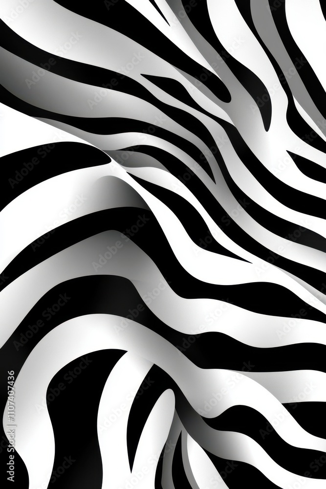 Aufkleber An artistic depiction of flowing black and white stripes resembling zebra patterns, creating a dynamic visual effect.