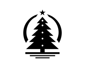 Fototapeta premium Christmas tree silhouette vector. Black christmas tree flat design icon. 
