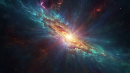 Obraz premium A Futuristic Galaxy Background Showcasing a Colorful Supernova Explosion With Dynamic Light Rays and Star Fragments