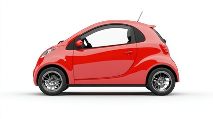Fototapeta premium A compact red car displayed in profile view, illustrating modern urban transportation design.