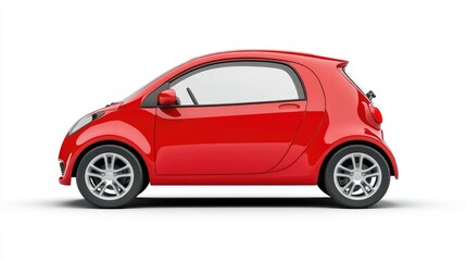 Obraz premium A compact red car shown from the side, emphasizing its small size and design.