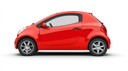 A compact red car shown from the side, highlighting its small size and modern design.