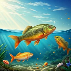 Fototapeta premium Fish in the water woith sun rays.