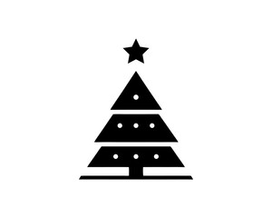 Obraz premium Christmas tree silhouette vector. Black christmas tree flat design icon. 
