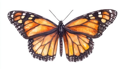 Fototapeta premium Vibrant Monarch Butterfly Illustration, Orange and Black Butterfly Print, Detailed Butterfly Art, Nature-Inspired Decor