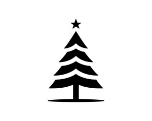 Christmas tree silhouette vector. Black christmas tree flat design icon. 