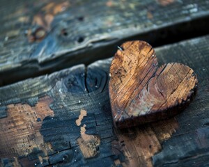 Heart Rustic. Vintage Wooden Heart with Old Retro Texture for Valentine Love