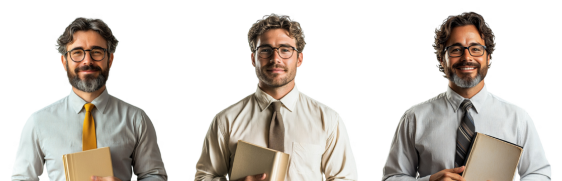 men in formal dress hold books isolated on transparent background - Powered by Adobe