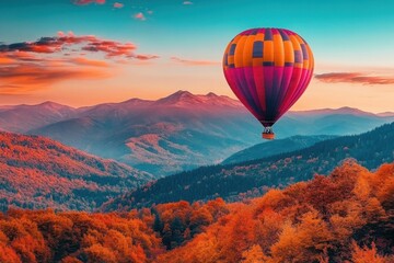 Obraz premium Captivating airborne experience soaring over autumn peaks at twilight