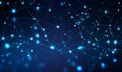 Fototapeta premium Abstract technology background. Network synaptic network connectivity. Futuristic electronics concept. Bokeh blur background.