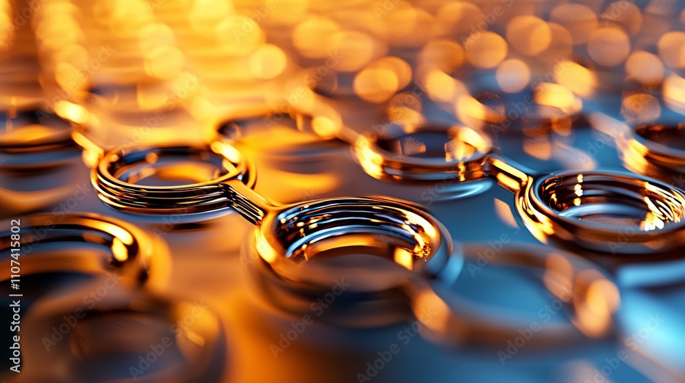 Aufkleber material science with nanomaterials and metals concept. abstract pattern of reflective rings on surf