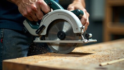 Circular Saw Close-up, Powerful, Professional, Woodworking Tools, DIY, Workshop, Power Tools,  Saw, Cutting, Wood, Construction,  Detail,  Depth of Field, High Resolution, Modern, Industrial
