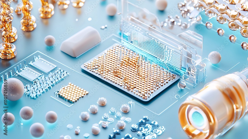 Aufkleber material science with manufacturing concept. futuristic technology display with microchips and circu