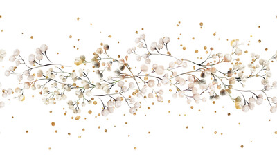Gypsophila, Floral border, can be used as invitation card for wedding, birthday and other holiday and summer background. Botanical art