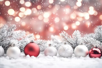 Obraz premium Christmas decorations hang from a tree in the snow