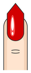 Illustration of a finger with a red nail. Manicure with edge shape