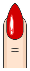 Illustration of a finger with a red nail. Manicure with almond shape