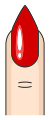 Illustration of a finger with a red nail. Manicure with almond shape