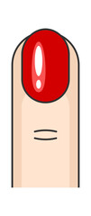 Illustration of a finger with a red nail. Manicure with natural nail shape