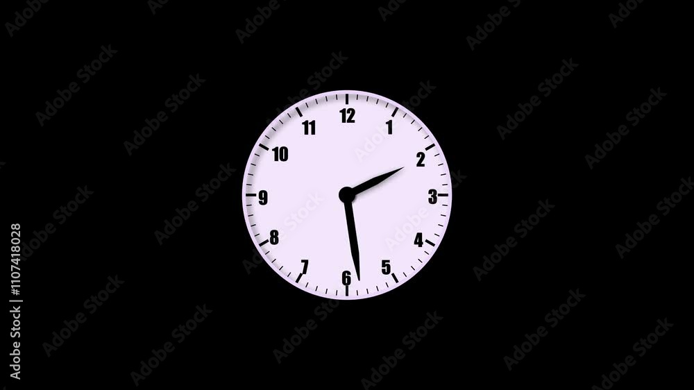 Poster Simple clock icon animation. Wall clock time lapse animation with moving arrows in a 24-hour loop on a black background.