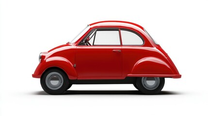 Fototapeta premium A red vintage car showcased in profile view, emphasizing its unique design and compact shape.